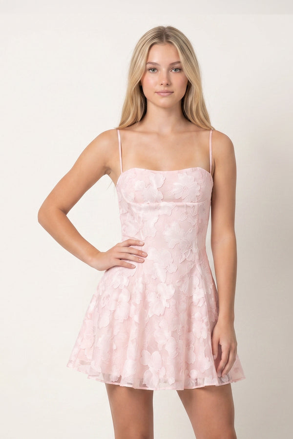 Pink Spaghetti Straps A-Line Chiffon Jacquard Homecoming Dress | KISSPROM