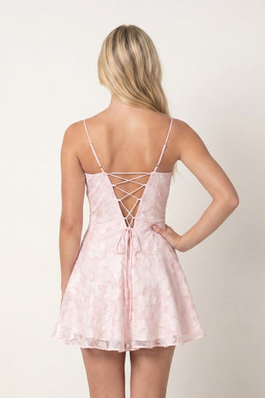 Pink Spaghetti Straps A-Line Chiffon Jacquard Homecoming Dress | KISSPROM