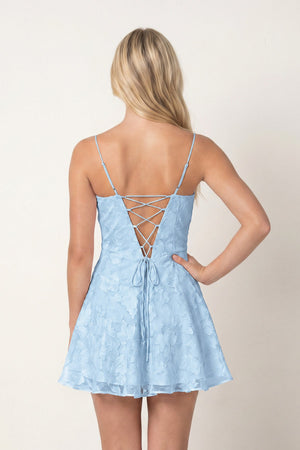 Sky Blue Spaghetti Straps A-Line Chiffon Jacquard Homecoming Dress | KISSPROM