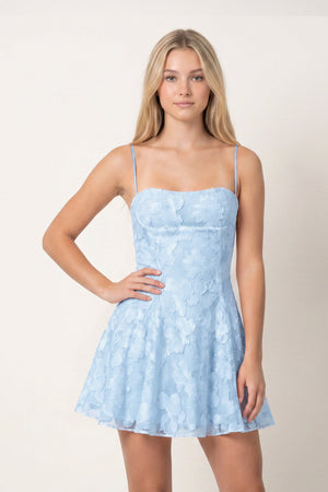 Sky Blue Spaghetti Straps A-Line Chiffon Jacquard Homecoming Dress | KISSPROM