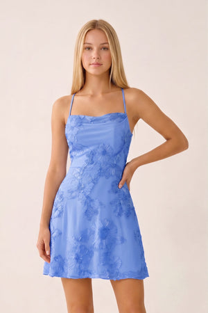 Periwinkle Spaghetti Straps A-Line Embroidered Tulle Homecoming Dress | KISSPROM