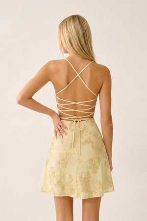 Yellow Spaghetti Straps A-Line Embroidered Tulle Homecoming Dress - KissProm