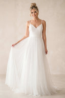 A-Line Tulle Spaghetti Straps Wedding Dresses With Lace Appliques – Wedding Dresses by KissProm | Available at KissProm