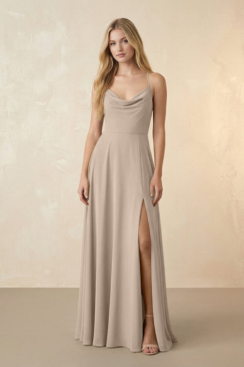 Spaghetti Straps Chiffon A-Line Bridesmaid Dress in Almond - KissProm BRIDESMAID DRESSES