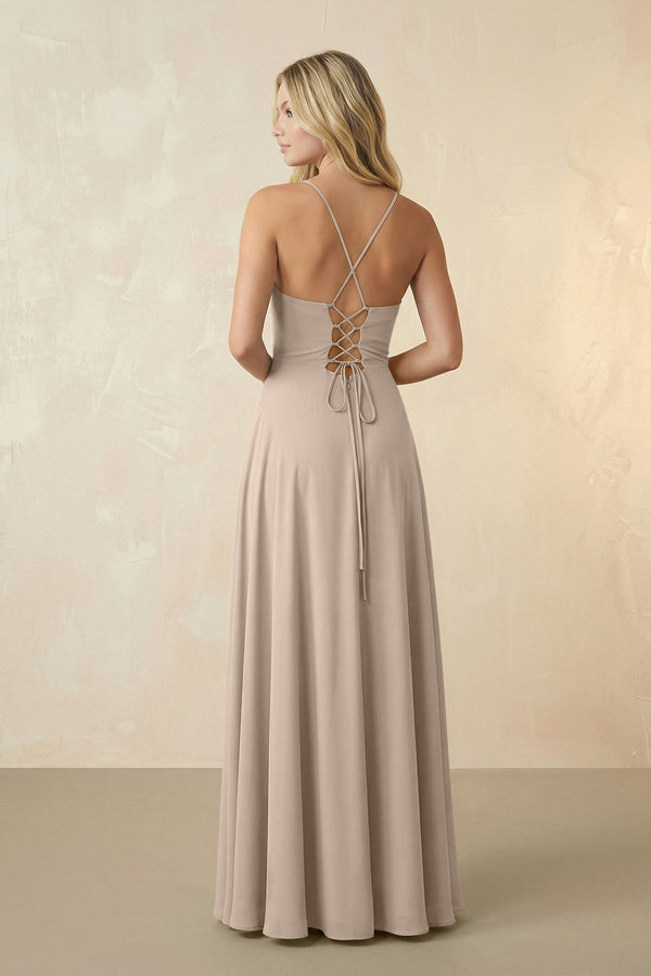 Spaghetti Straps Chiffon A-Line Bridesmaid Dress in Almond - KissProm BRIDESMAID DRESSES