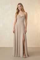 Spaghetti Straps Chiffon A-Line Bridesmaid Dress in Almond - KissProm BRIDESMAID DRESSES