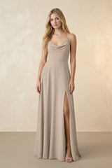 Spaghetti Straps Chiffon A-Line Bridesmaid Dress in Almond - KissProm BRIDESMAID DRESSES