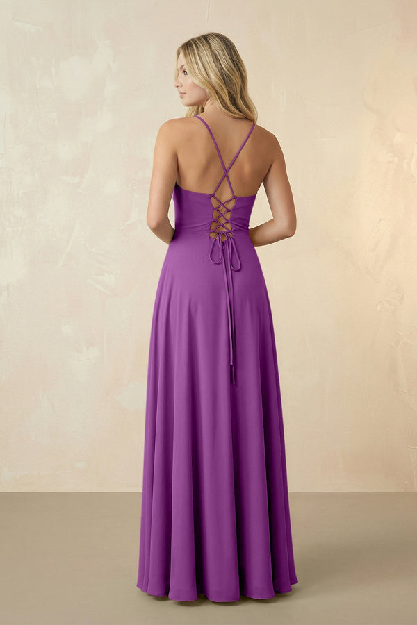 Spaghetti Straps Chiffon A-Line Bridesmaid Dress in Amethyst - KissProm BRIDESMAID DRESSES