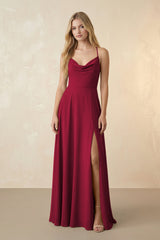 Spaghetti Straps Chiffon A-Line Bridesmaid Dress in Berry - KissProm BRIDESMAID DRESSES