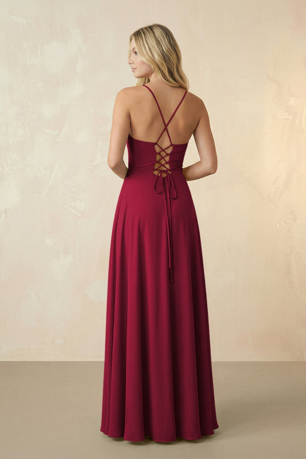 Spaghetti Straps Chiffon A-Line Bridesmaid Dress in Berry - KissProm BRIDESMAID DRESSES