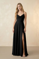 Spaghetti Straps Chiffon A-Line Bridesmaid Dress in Black - KissProm BRIDESMAID DRESSES
