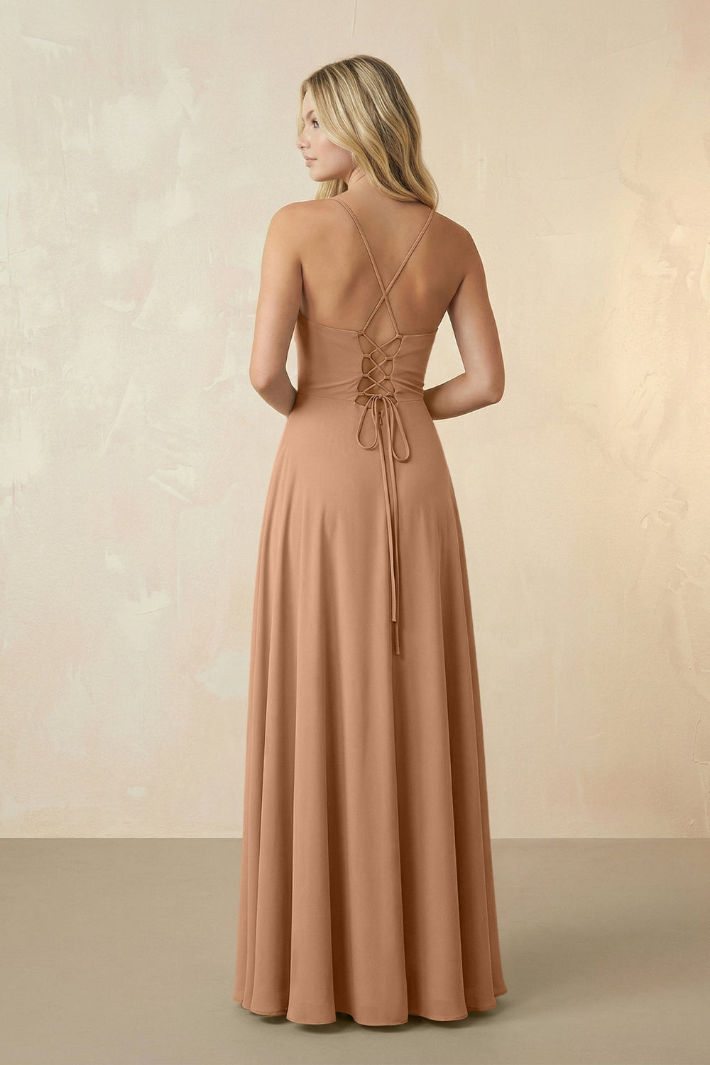 Spaghetti Straps Chiffon A-Line Bridesmaid Dress in Bronzer - KissProm BRIDESMAID DRESSES