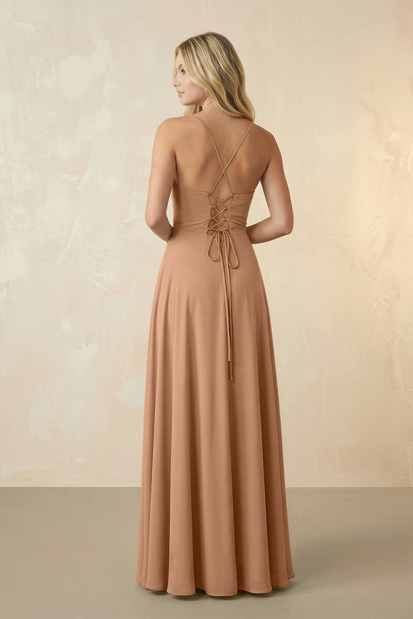 Spaghetti Straps Chiffon A-Line Bridesmaid Dress in Bronzer - KissProm BRIDESMAID DRESSES