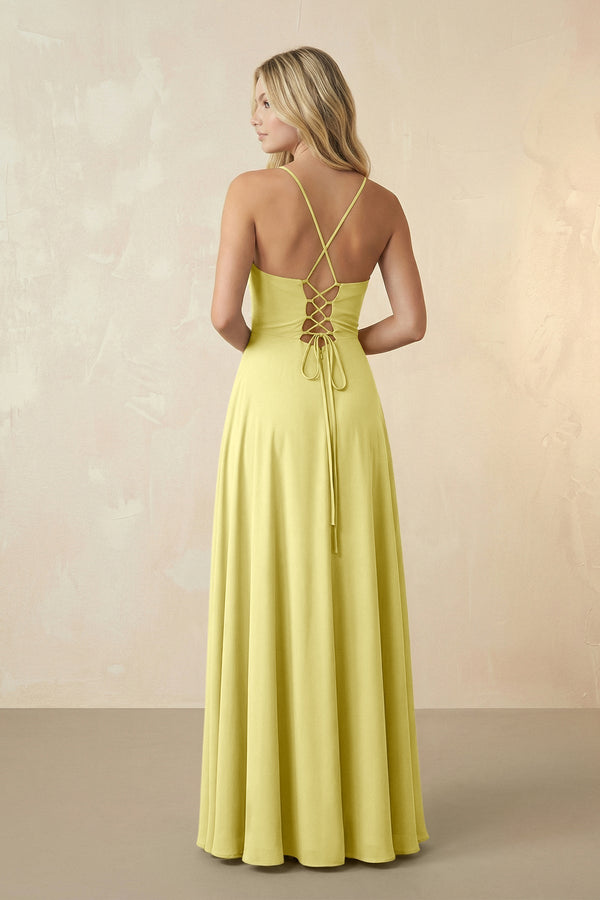 Spaghetti Straps Chiffon A-Line Bridesmaid Dress in Buttercup - KissProm BRIDESMAID DRESSES