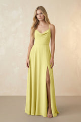 Spaghetti Straps Chiffon A-Line Bridesmaid Dress in Buttercup - KissProm BRIDESMAID DRESSES