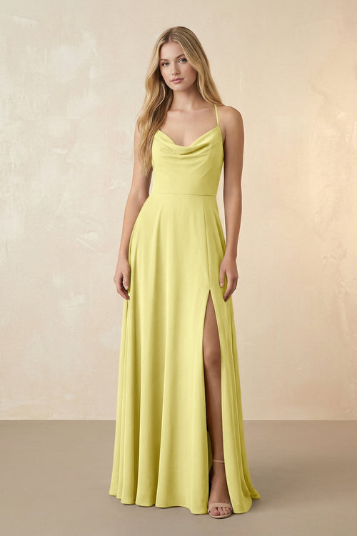 Spaghetti Straps Chiffon A-Line Bridesmaid Dress in Buttercup - KissProm BRIDESMAID DRESSES