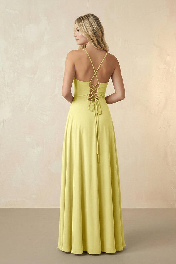 Spaghetti Straps Chiffon A-Line Bridesmaid Dress in Buttercup - KissProm BRIDESMAID DRESSES