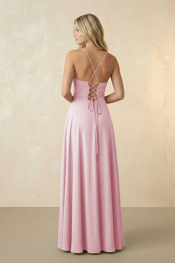 Spaghetti Straps Chiffon A-Line Bridesmaid Dress in Candy Pink - KissProm BRIDESMAID DRESSES