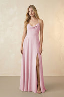 Spaghetti Straps Chiffon A-Line Bridesmaid Dress in Candy Pink - KissProm BRIDESMAID DRESSES