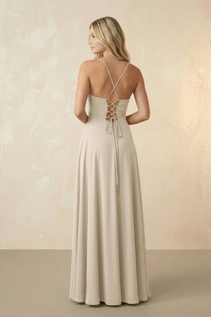 Spaghetti Straps Chiffon A-Line Bridesmaid Dress in Champagne - KissProm BRIDESMAID DRESSES