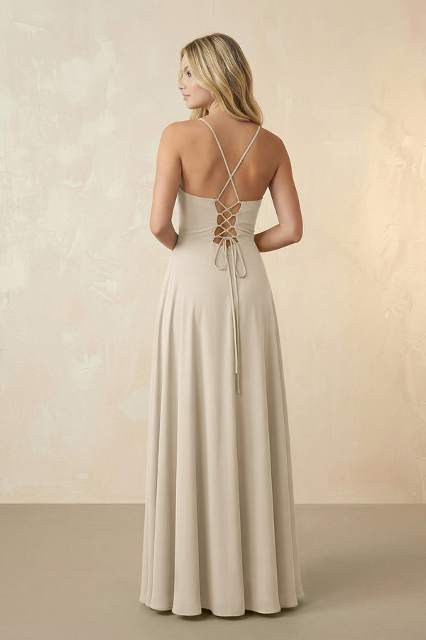 Spaghetti Straps Chiffon A-Line Bridesmaid Dress in Champagne - KissProm BRIDESMAID DRESSES