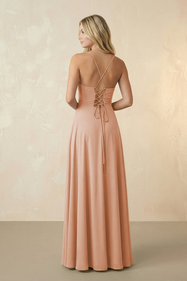 Spaghetti Straps Chiffon A-Line Bridesmaid Dress in Champagne Rose - KissProm BRIDESMAID DRESSES