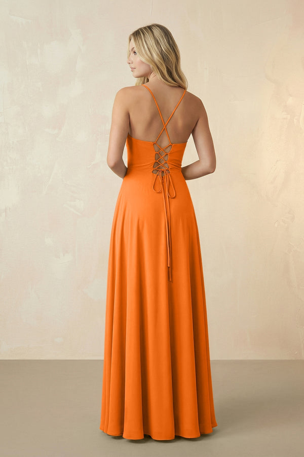 Spaghetti Straps Chiffon A-Line Bridesmaid Dress in Cinnamon - KissProm BRIDESMAID DRESSES