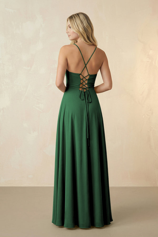 Spaghetti Straps Chiffon A-Line Bridesmaid Dress in Dark Green - KissProm BRIDESMAID DRESSES