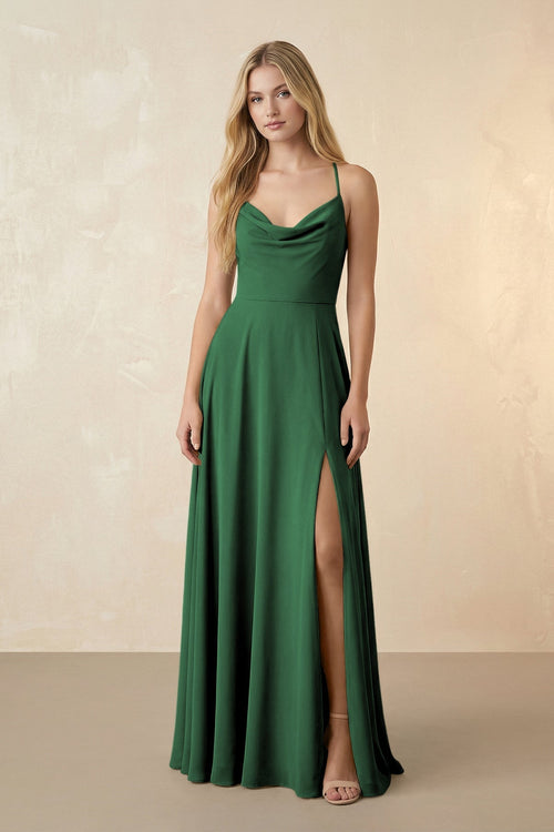Spaghetti Straps Chiffon A-Line Bridesmaid Dress in Dark Green - KissProm BRIDESMAID DRESSES