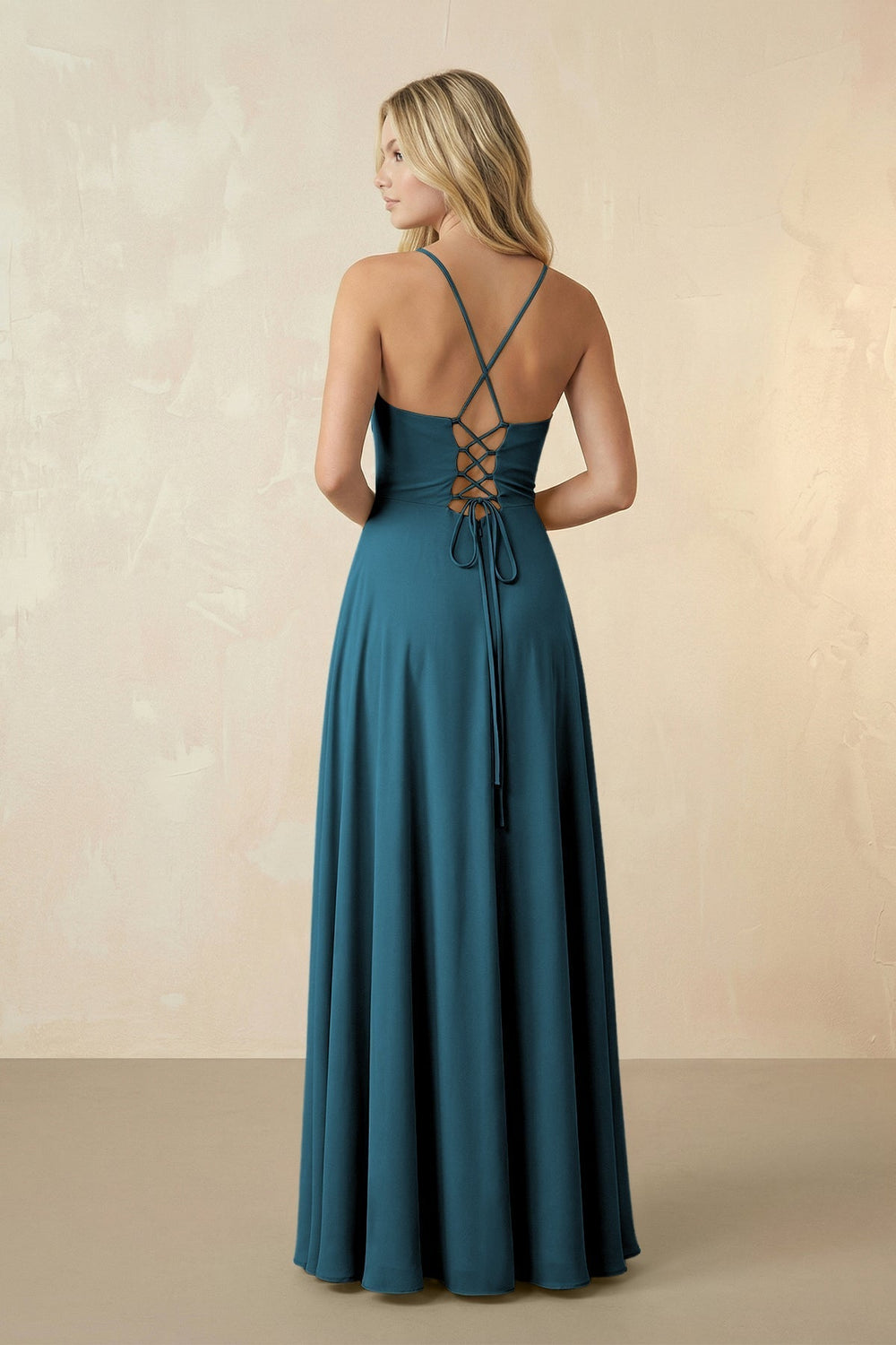 Spaghetti Straps Chiffon A-Line Bridesmaid Dress in Dark Teal - KissProm BRIDESMAID DRESSES