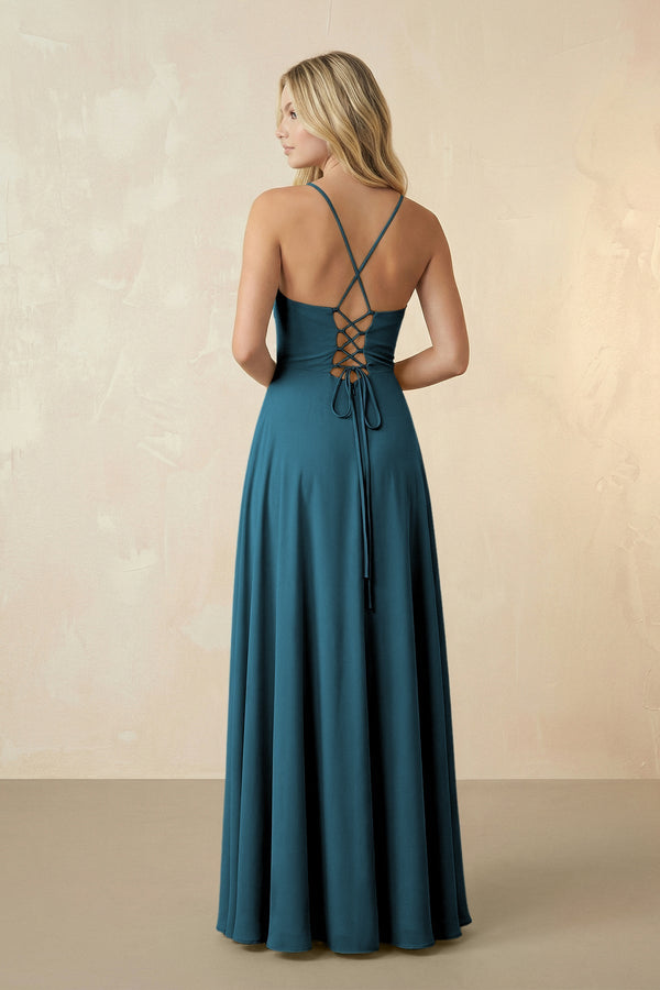 Spaghetti Straps Chiffon A-Line Bridesmaid Dress in Dark Teal - KissProm BRIDESMAID DRESSES