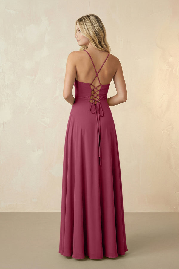 Spaghetti Straps Chiffon A-Line Bridesmaid Dress in Desert Rose - KissProm BRIDESMAID DRESSES