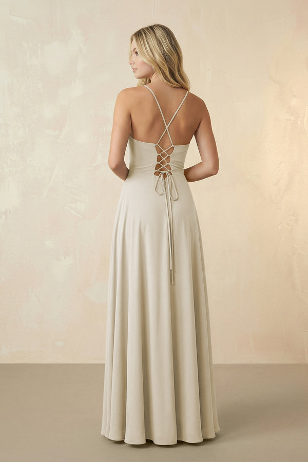 Spaghetti Straps Chiffon A-Line Bridesmaid Dress in Dove Gray - KissProm BRIDESMAID DRESSES
