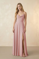 Spaghetti Straps Chiffon A-Line Bridesmaid Dress in Dusty Rose - KissProm BRIDESMAID DRESSES