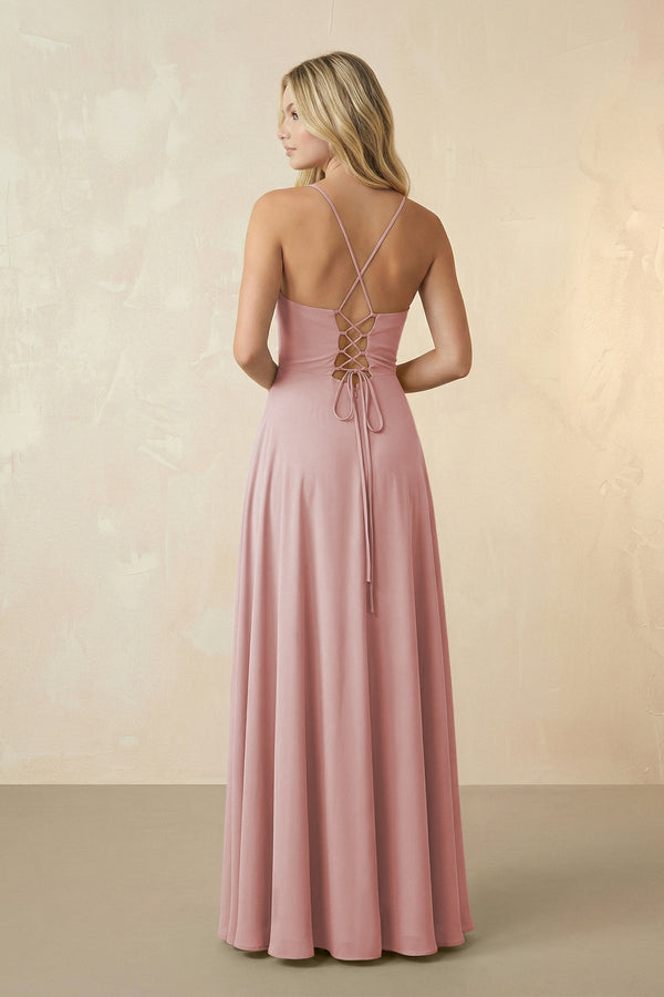 Spaghetti Straps Chiffon A-Line Bridesmaid Dress in Dusty Rose - KissProm BRIDESMAID DRESSES