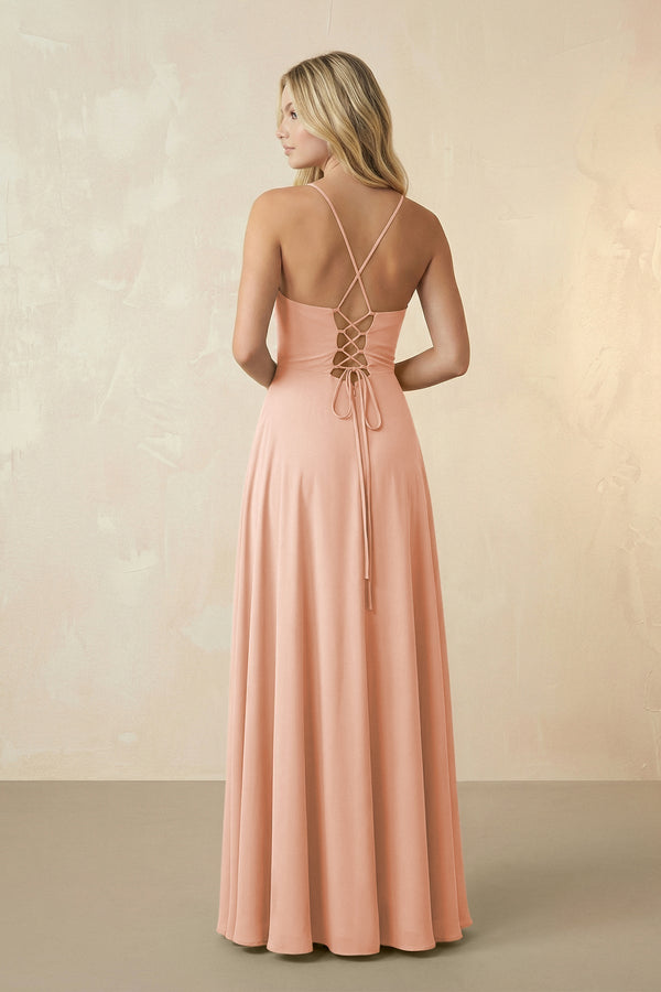Spaghetti Straps Chiffon A-Line Bridesmaid Dress in English Rose - KissProm BRIDESMAID DRESSES