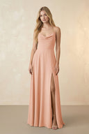 Spaghetti Straps Chiffon A-Line Bridesmaid Dress in English Rose - KissProm BRIDESMAID DRESSES