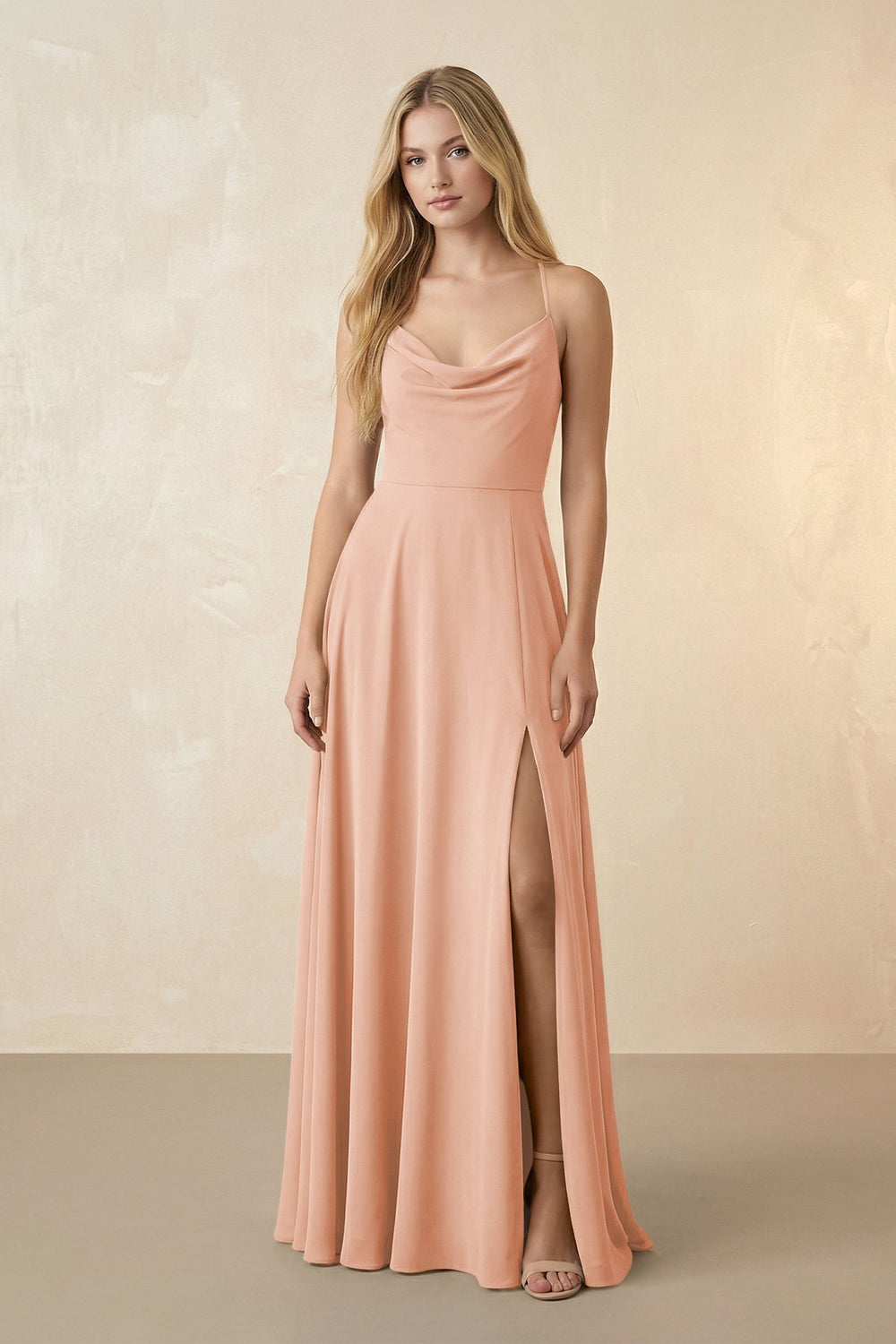 Spaghetti Straps Chiffon A-Line Bridesmaid Dress in English Rose - KissProm BRIDESMAID DRESSES