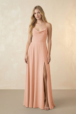 Spaghetti Straps Chiffon A-Line Bridesmaid Dress in English Rose - KissProm BRIDESMAID DRESSES