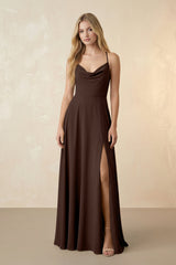Spaghetti Straps Chiffon A-Line Bridesmaid Dress in Espresso - KissProm BRIDESMAID DRESSES