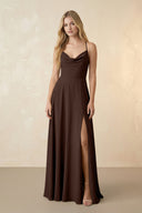 Spaghetti Straps Chiffon A-Line Bridesmaid Dress in Espresso - KissProm BRIDESMAID DRESSES