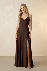 Spaghetti Straps Chiffon A-Line Bridesmaid Dress in Espresso - KissProm BRIDESMAID DRESSES