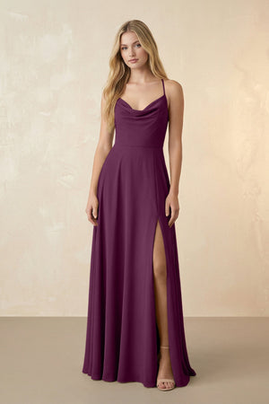 Spaghetti Straps Chiffon A-Line Bridesmaid Dress in Fig - KissProm BRIDESMAID DRESSES