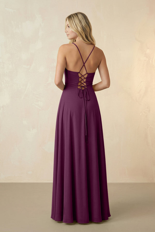 Spaghetti Straps Chiffon A-Line Bridesmaid Dress in Fig - KissProm BRIDESMAID DRESSES