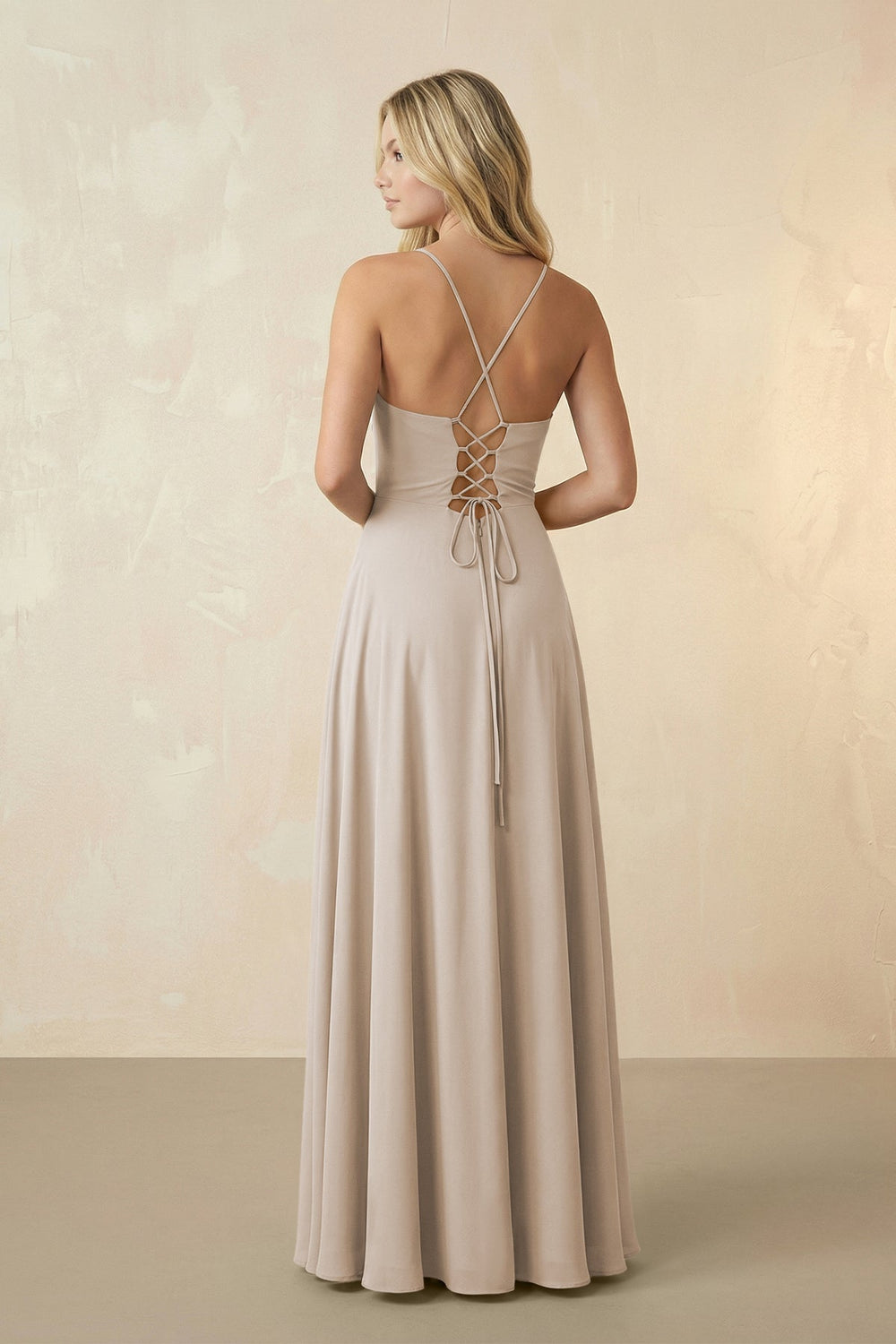 Spaghetti Straps Chiffon A-Line Bridesmaid Dress in Frost - KissProm BRIDESMAID DRESSES