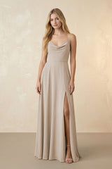 Spaghetti Straps Chiffon A-Line Bridesmaid Dress in Frost - KissProm BRIDESMAID DRESSES