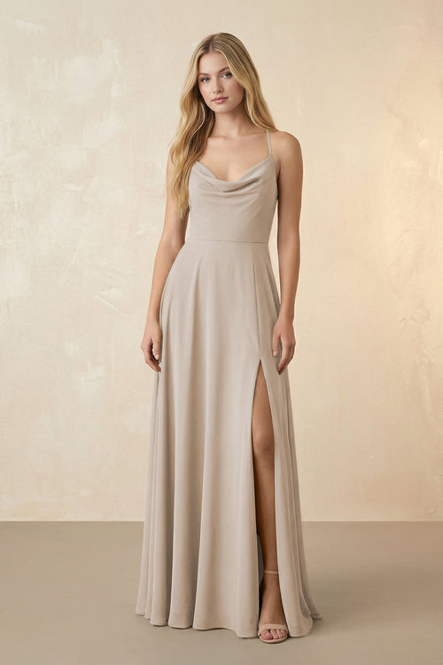 Spaghetti Straps Chiffon A-Line Bridesmaid Dress in Frost - KissProm BRIDESMAID DRESSES