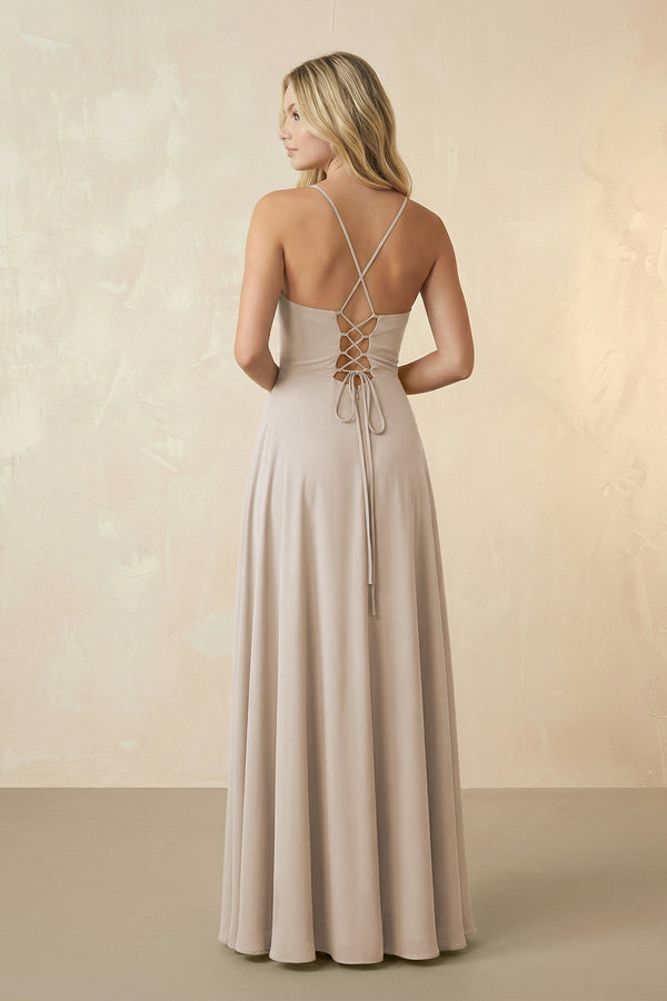 Spaghetti Straps Chiffon A-Line Bridesmaid Dress in Frost - KissProm BRIDESMAID DRESSES
