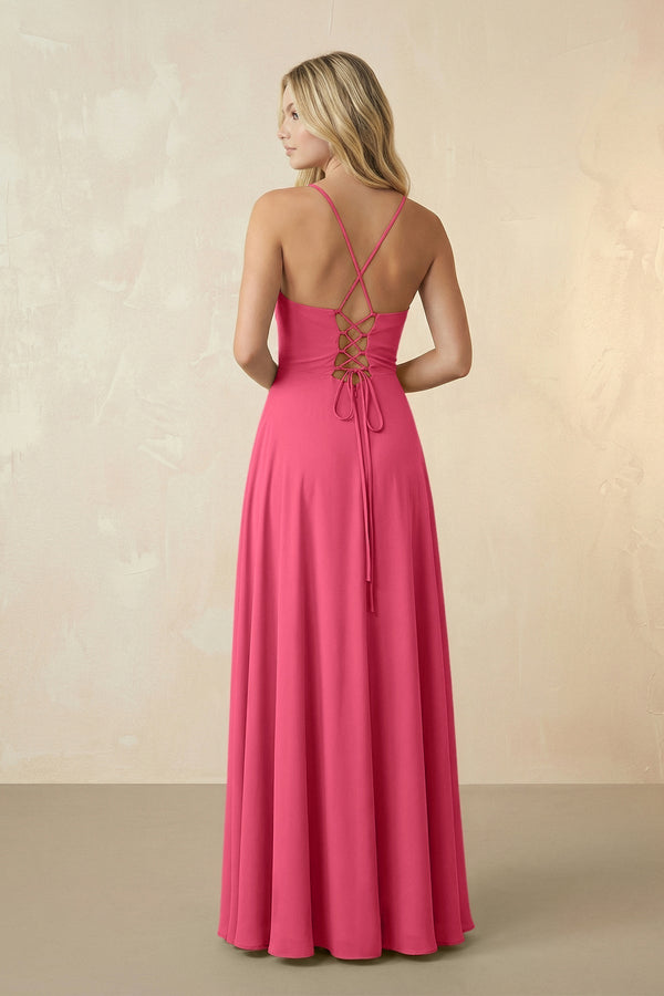 Spaghetti Straps Chiffon A-Line Bridesmaid Dress in Fuchsia - KissProm BRIDESMAID DRESSES