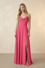 Spaghetti Straps Chiffon A-Line Bridesmaid Dress in Fuchsia - KissProm BRIDESMAID DRESSES